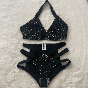 Fashion Nova Black Glitz and Glamour 2 Piece Bandage Set